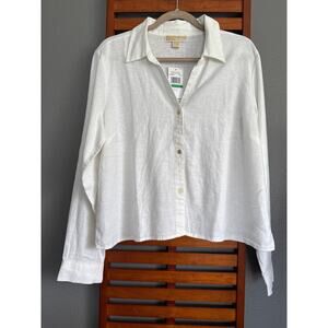 Michael Kors Sz L White Boxy Linen Long Sleeve Three Button Top | NWT